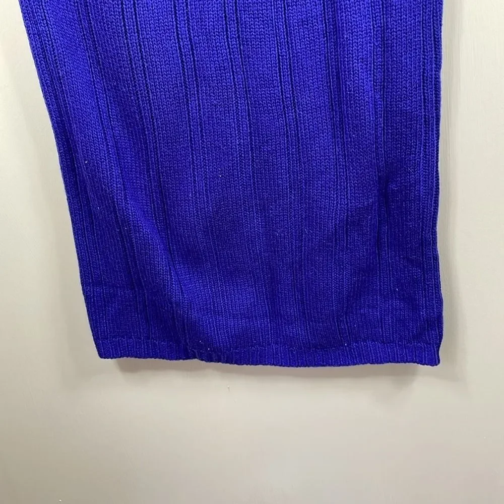 Knit Pencil Skirt Blue Ribbed‎ Above Knee Fitted Casual Career